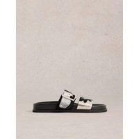 Leather Buckle Metallic Flat Sandals