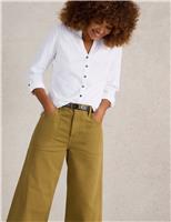 White Stuff Pure Cotton Jersey Broderie V-Neck Shirt White