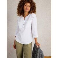 White Stuff Pure Cotton Round Neck Button Detail Shirt White