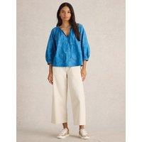 Cotton Rich Jacquard Tie Neck Blouse