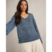 Cotton Rich Textured V-Neck Jumper