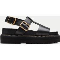 Leather Buckle Flatform Sandals