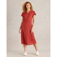 Pure Linen Jersey Printed V-Neck Midi Dress