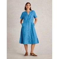 Pure Cotton Jacquard V-Neck Midi Tea Dress