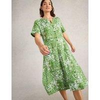 Pure Linen Notch Neck Button Through Tea Dress