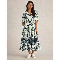 Linen Blend Printed Midaxi Waisted Dress