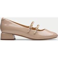Leather Patent Block Heel Court Shoes