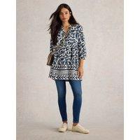 White Stuff Pure Cotton Printed V-Neck Tunic Blue Mix
