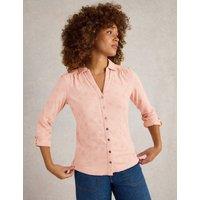 Pure Cotton Jersey Broderie V-Neck Shirt