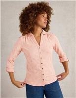 White Stuff Pure Cotton Jersey Broderie V-Neck Shirt Pink