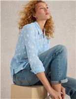 White Stuff Pure Cotton Printed Button Through Shirt Blue Mix