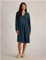 Denim Notch Neck Knee Length Tea Dress
