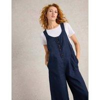 White Stuff Pure Linen Cropped Dungarees Navy