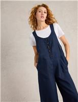 White Stuff Pure Linen Cropped Dungarees Navy