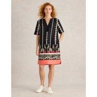 Pure Linen Printed Knee Length Relaxed Dress