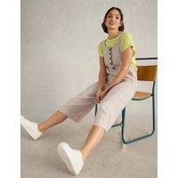 White Stuff Pure Linen Cropped Dungarees Natural