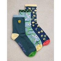 3pk Cotton Rich Floral Ankle High Socks