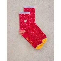 Cotton Rich Embroidered Sheep Polka Dot Socks