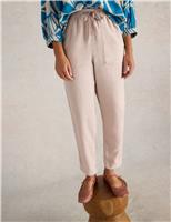 Linen Blend Drawstring Ankle Grazer Trousers