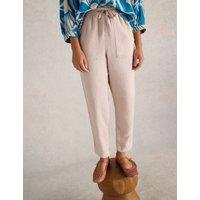 Linen Blend Drawstring Ankle Grazer Trousers