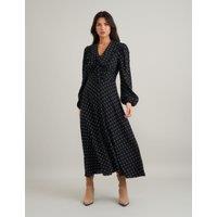 Polka Dot Blouson Sleeve Midi Tea Dress