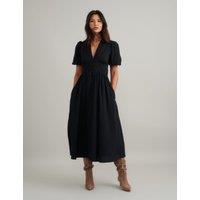 Pure Cotton Puff Sleeve Waisted Midi Dress