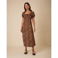 Leopard Print Square Neck Midi Tea Dress