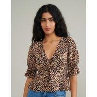Animal Print Tie Front Top