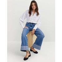 Pure Cotton Wide Leg Turn Up Jeans