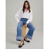 Pure Cotton Wide Leg Turn Up Jeans