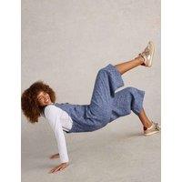 White Stuff Pure Linen Cropped Dungarees Blue