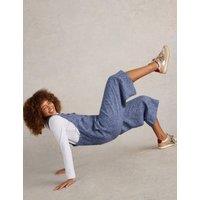 White Stuff Pure Linen Cropped Dungarees Blue