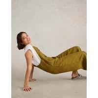 White Stuff Pure Linen Cropped Dungarees Green