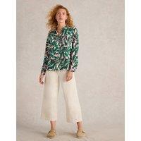 White Stuff Pure Cotton Printed Button Through Shirt Green Mix