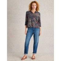 White Stuff Pure Cotton Printed Button Through Shirt Navy Mix