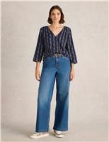 White Stuff Pure Cotton Printed Top Navy Mix