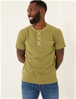 Pure Cotton Henley Striped T-Shirt