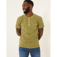 Pure Cotton Henley Striped T-Shirt