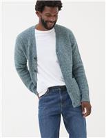 FatFace Cotton Blend Space Dye V-Neck Cardigan Blue