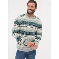 Textured Striped Crew Neck Jumper with Wool