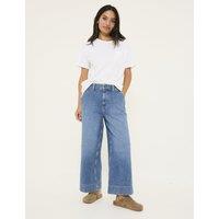 FatFace Mid Rise Wide Leg Cropped Jeans Blue Denim