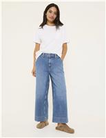 FatFace Mid Rise Wide Leg Cropped Jeans Blue Denim