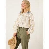 Cotton Rich Embroidered Lace Insert Blouse