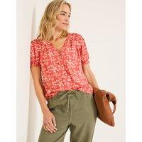 Floral V-Neck Shirred Detail Blouse