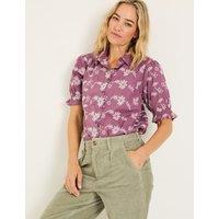 Pure Cotton Embroidered Floral Collared Puff Sleeve Shirt