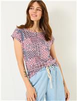 Cotton Modal Blend Geometric Cap Sleeve Top