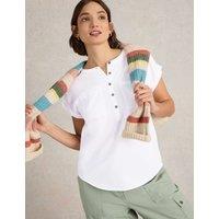 White Stuff Pure Cotton Crew Neck Button Detail Shirt White