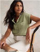 White Stuff Pure Cotton Crew Neck Button Detail Shirt Green