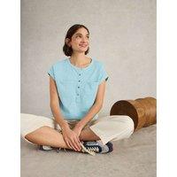 White Stuff Pure Cotton Crew Neck Button Detail Shirt Blue