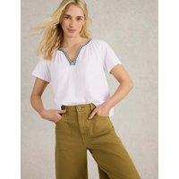 Pure Cotton Embroidered V-Neck Top